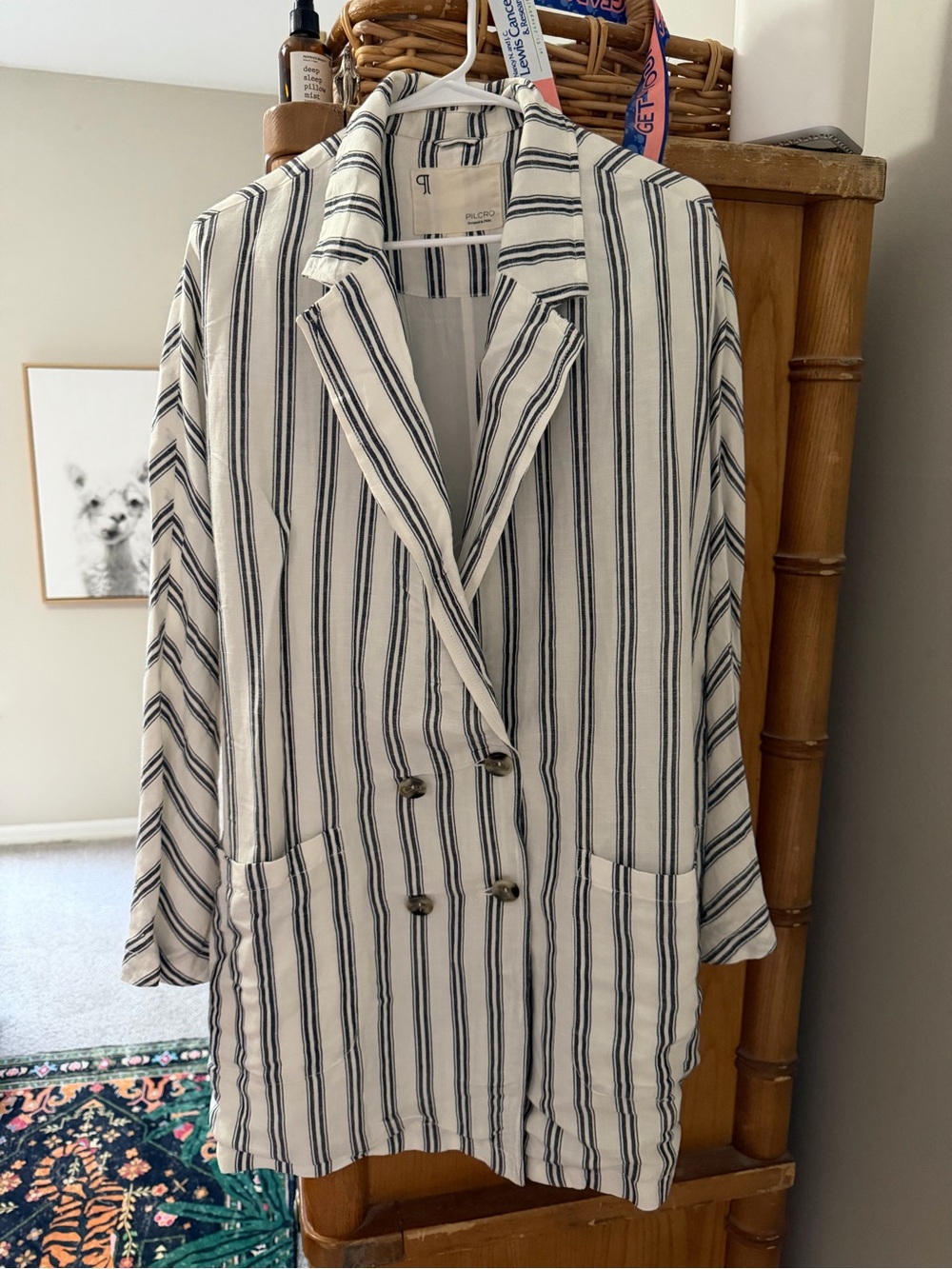 Pilcro Cream Blazer with Navy Stripes